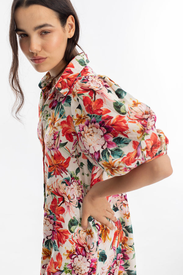 Angel Linen Dress - Full Bloom Print