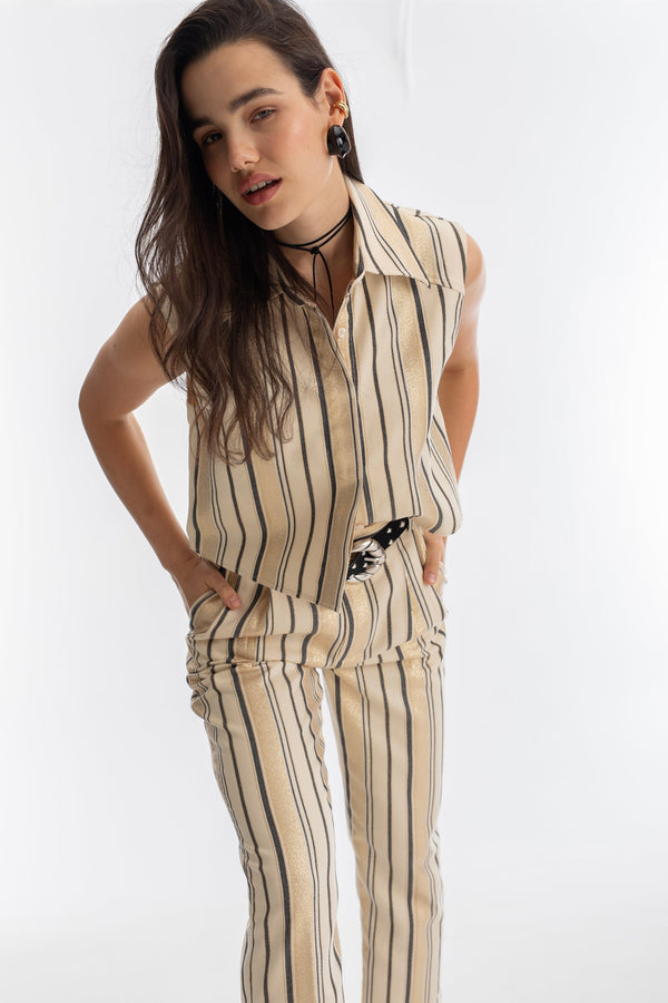 Rome Jacquard Pants - Gold Stripes