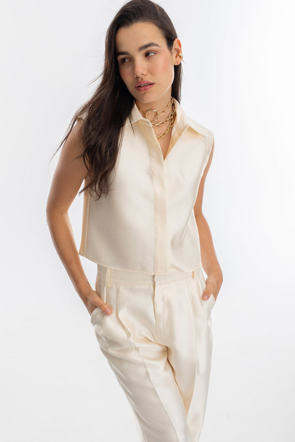 Mumbai Taffeta Top - Off White
