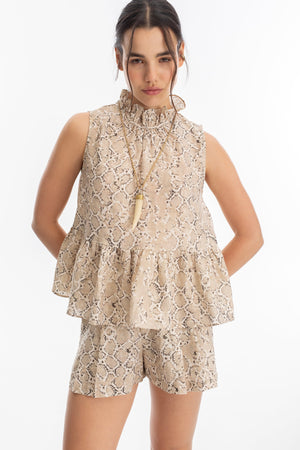 Daisy Metallic Linen Top - Snake Print