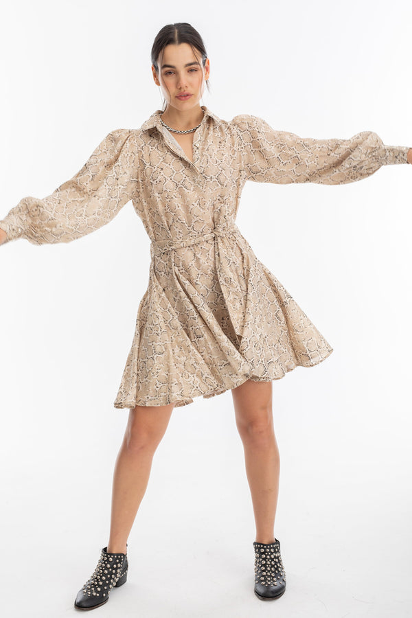 Camille Metallic Linen Dress - Snake