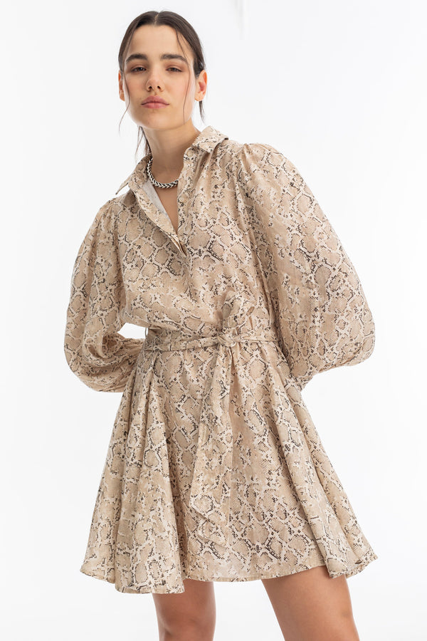 Camille Metallic Linen Dress - Snake