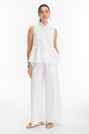 Cape Linen Pants - White with Silver