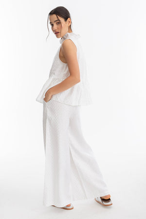 Cape Linen Pants - White with Silver