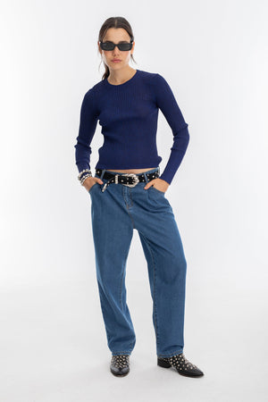 Vail Lurex Knitted Top - Navy