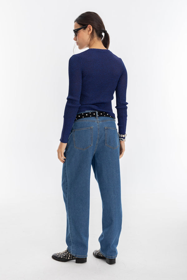 Vail Lurex Knitted Top - Navy