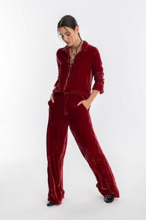 New Luna Silk Velvet Pants - Rose