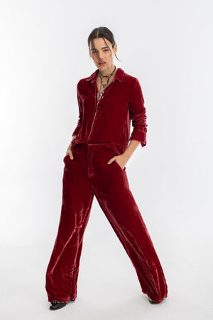 New Luna Silk Velvet Pants - Rose