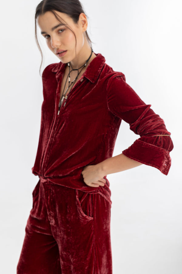 New Luna Silk Velvet Pants - Rose