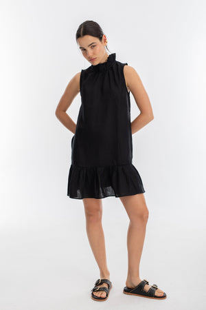 Daisy Short Linen Dress - Black