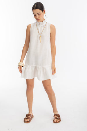 Daisy Short Linen Dress - Off White