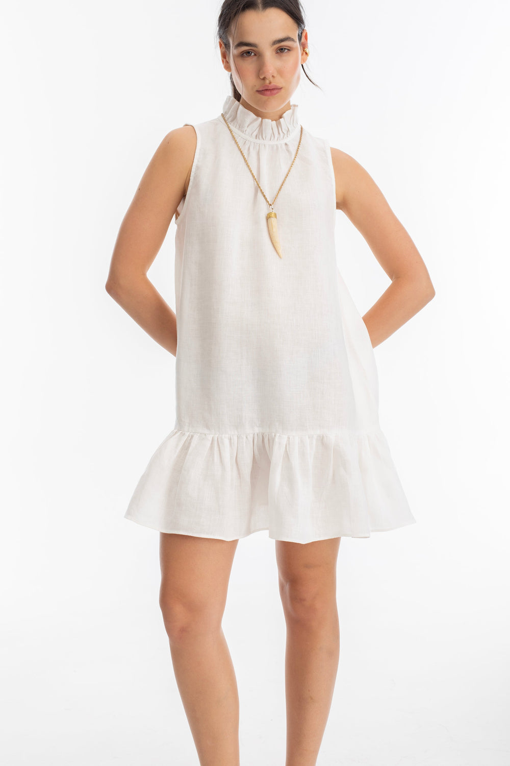 Daisy Short Linen Dress - Off White