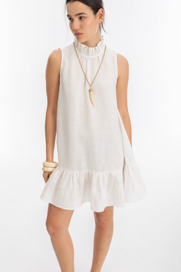 Daisy Short Linen Dress - Off White