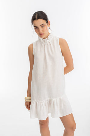 Daisy Short Linen Dress - Off White