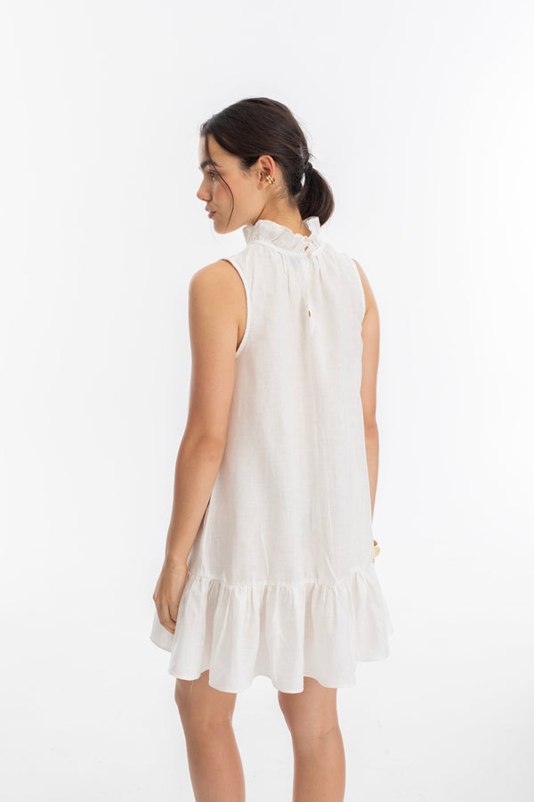 Daisy Short Linen Dress - Off White