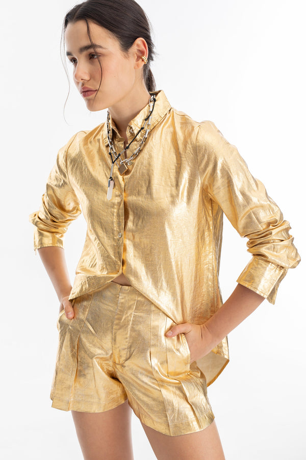 San Marino Metallic Linen Shirt - Gold