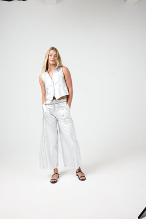 Jack Metallic Linen Vest -  Silver