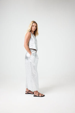 Jack Metallic Linen Vest -  Silver