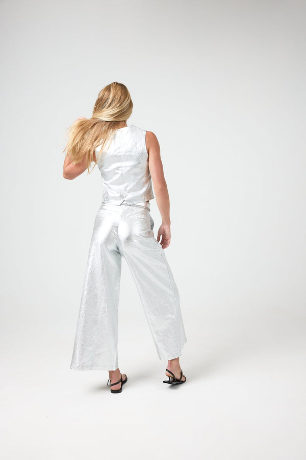 Jack Metallic Linen Vest -  Silver