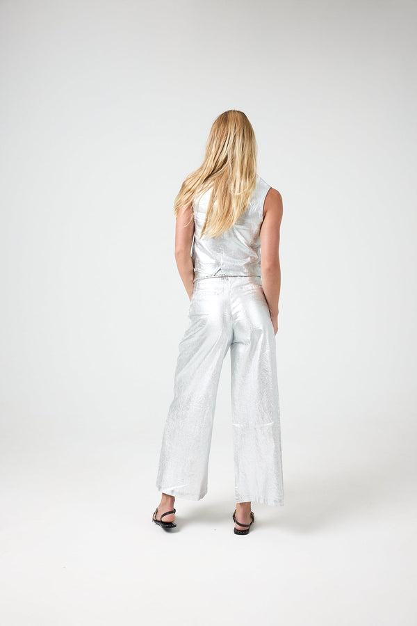 Jack Metallic Linen Vest -  Silver