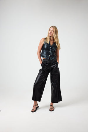 Jack Metallic Linen Vest -  Metallic Black