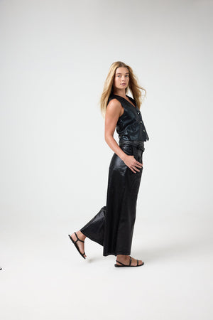 Jack Metallic Linen Vest -  Metallic Black