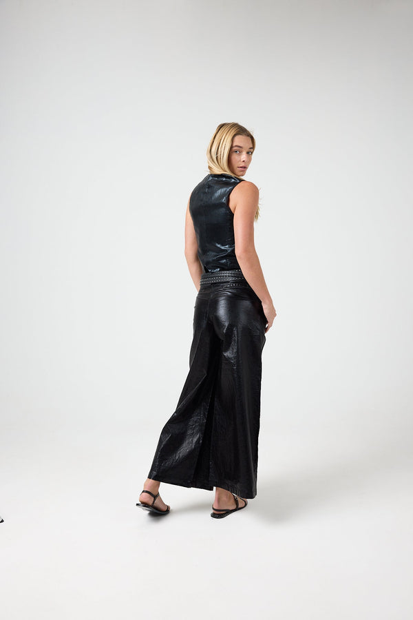 Jack Metallic Linen Vest -  Metallic Black