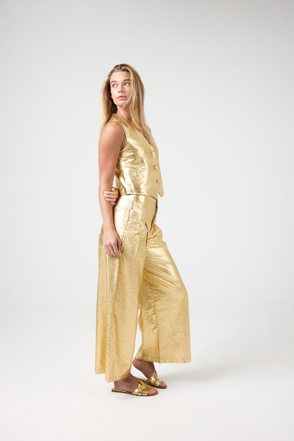 Jack Metallic Linen Vest -  Gold