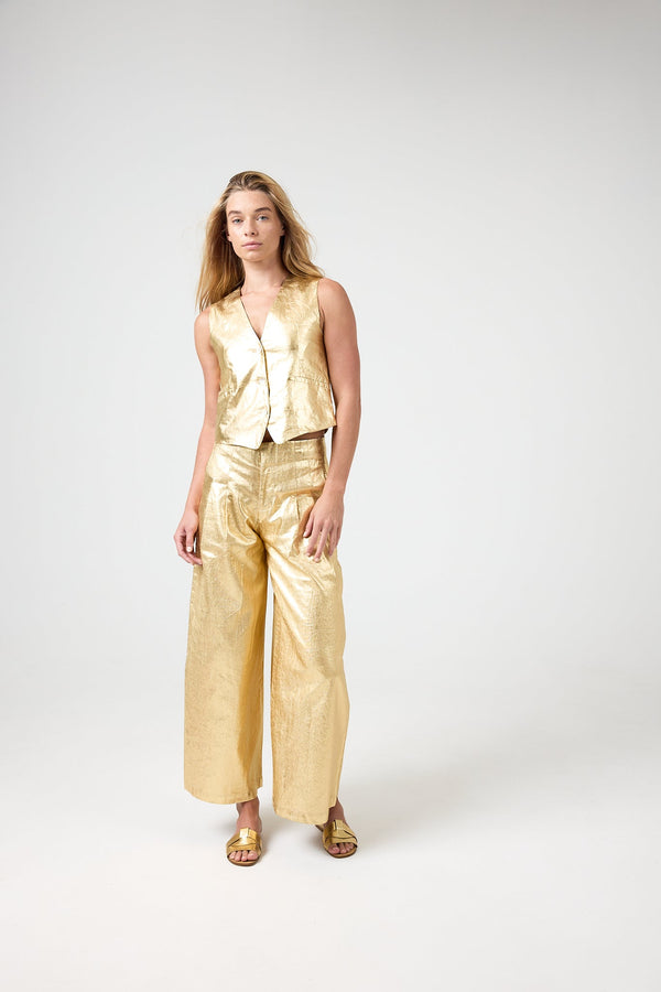 Jack Metallic Linen Vest -  Gold