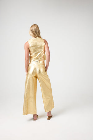 Jack Metallic Linen Vest -  Gold