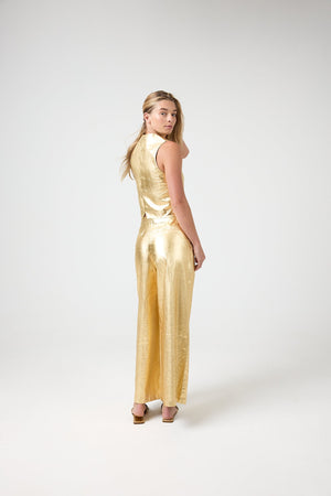 Culotte Metallic Linen Pants - Gold