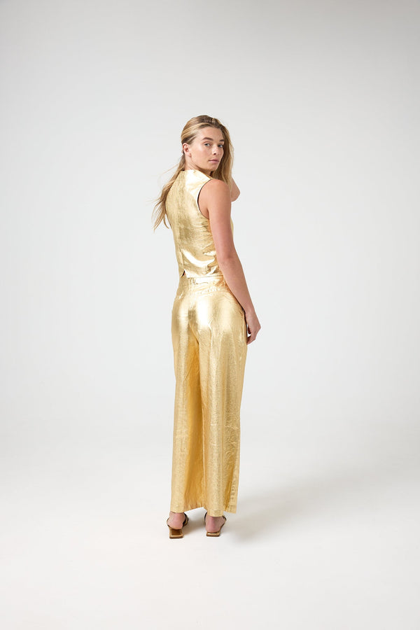 Culotte Metallic Linen Pants - Gold
