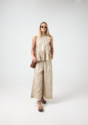 Daisy Metallic Linen Top - Snake Print