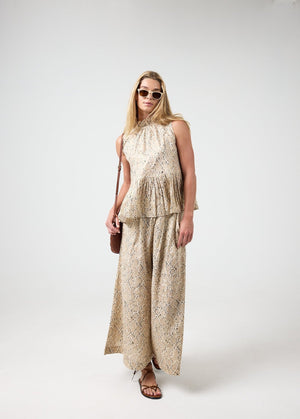 Daisy Metallic Linen Top - Snake Print