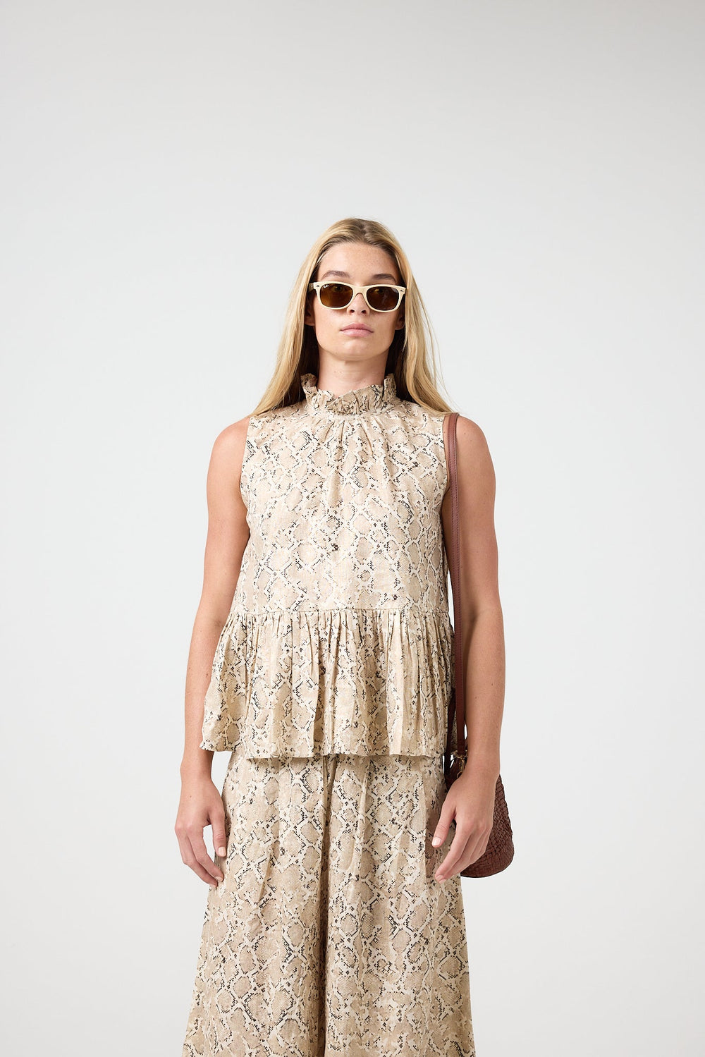 Daisy Metallic Linen Top - Snake Print