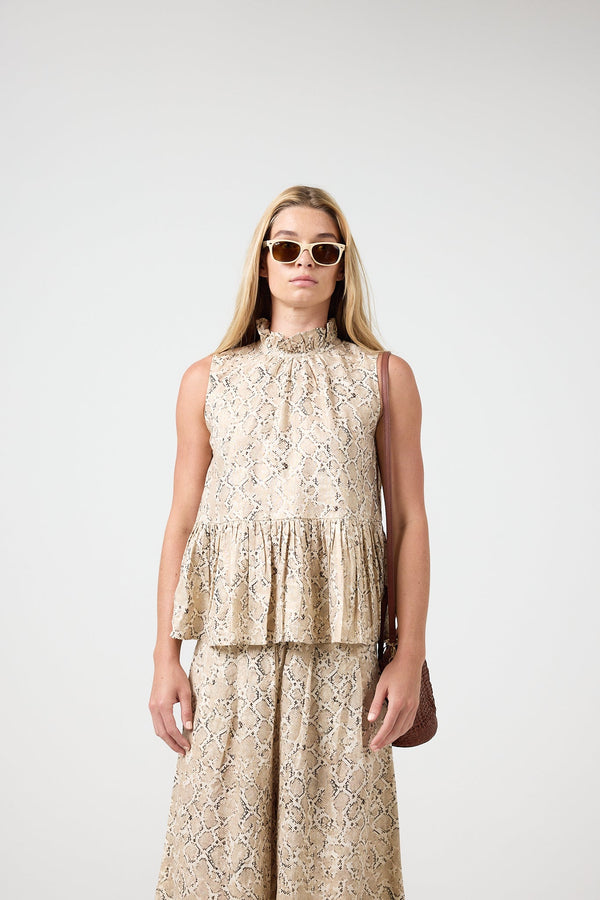 Daisy Metallic Linen Top - Snake Print