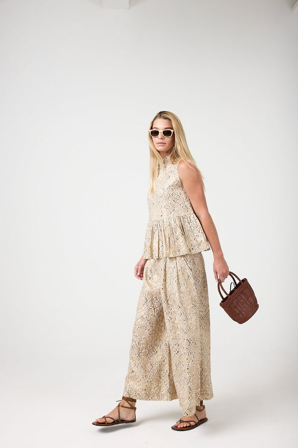 Daisy Metallic Linen Top - Snake Print