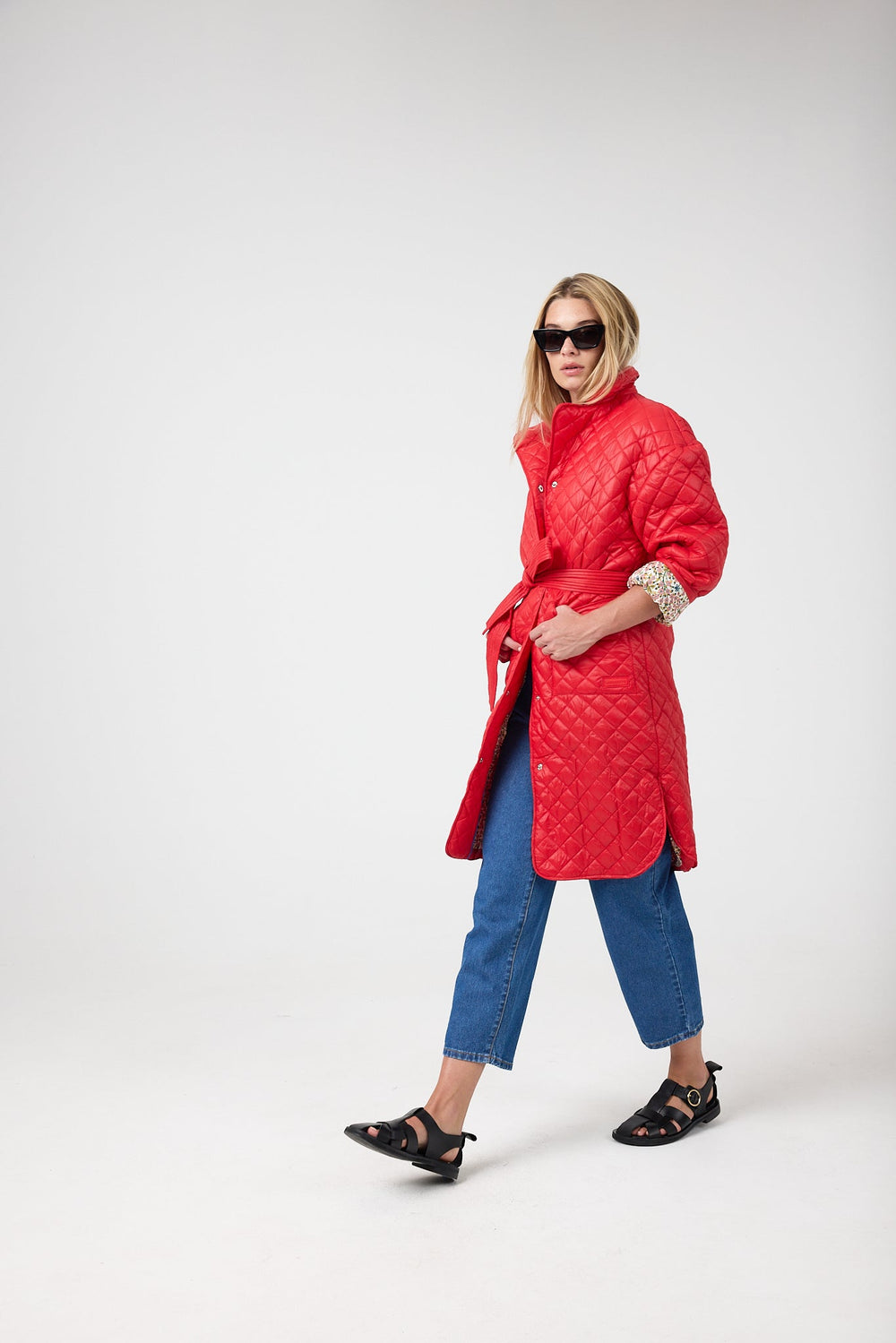 Nikoa Nylon Quilted Jacket - Red