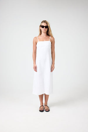 Strap Linen Midi Dress - Red with Silver