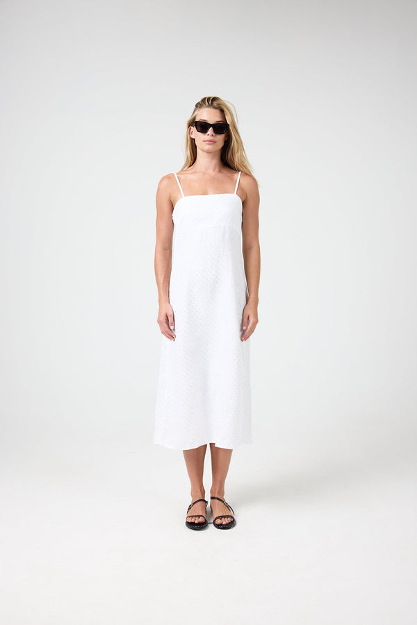 Strap Linen Midi Dress - Red with Silver