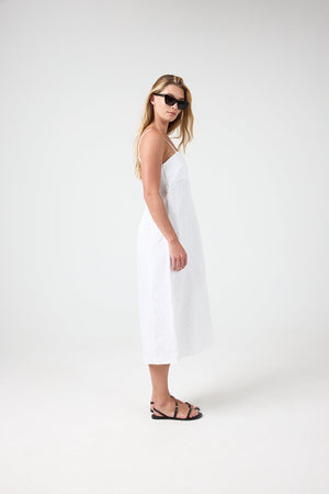 Strap Linen Midi Dress - Red with Silver