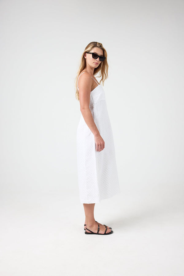 Strap Linen Midi Dress - Red with Silver