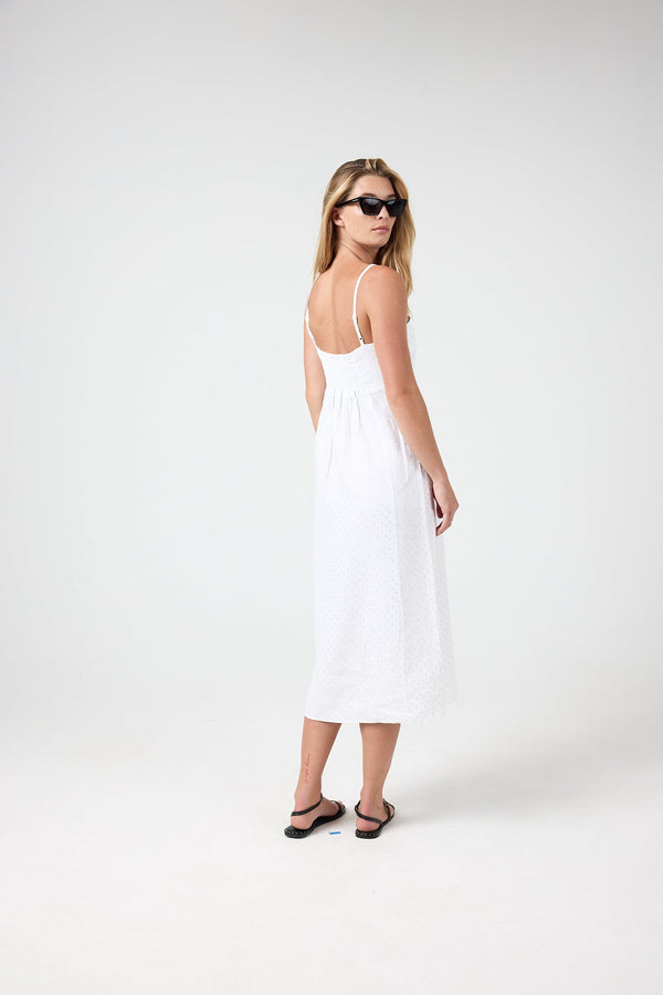 Strap Linen Midi Dress - Red with Silver