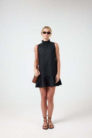 Daisy Short Linen Dress - Black