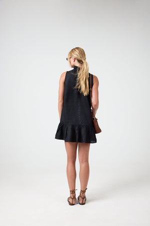 Daisy Short Linen Dress - Black