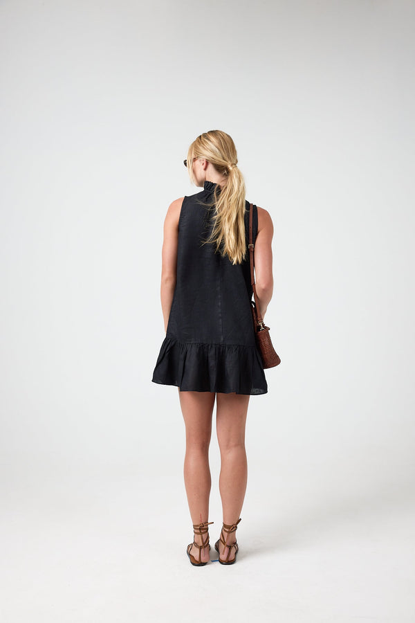Daisy Short Linen Dress - Black
