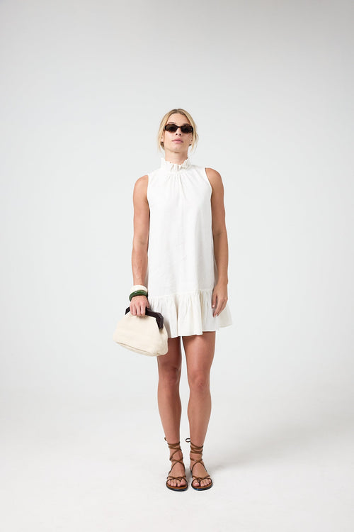 Daisy Short Linen Dress - Off White