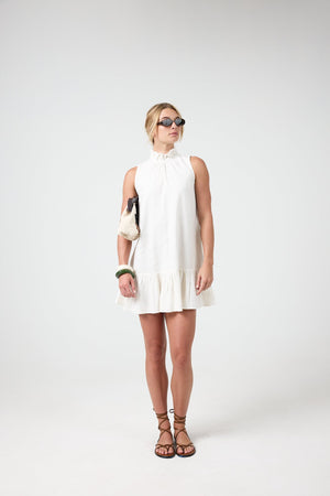 Daisy Short Linen Dress - Off White