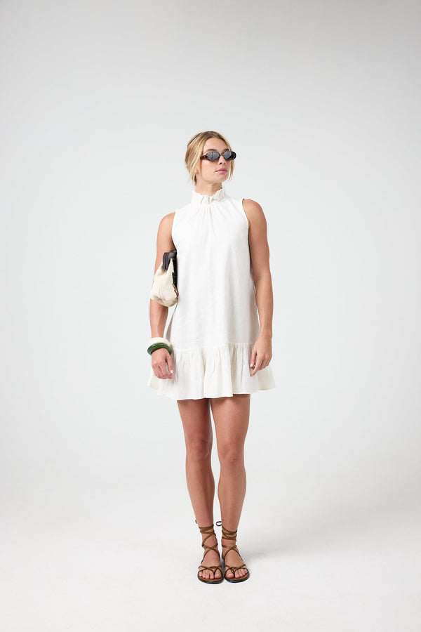 Daisy Short Linen Dress - Off White