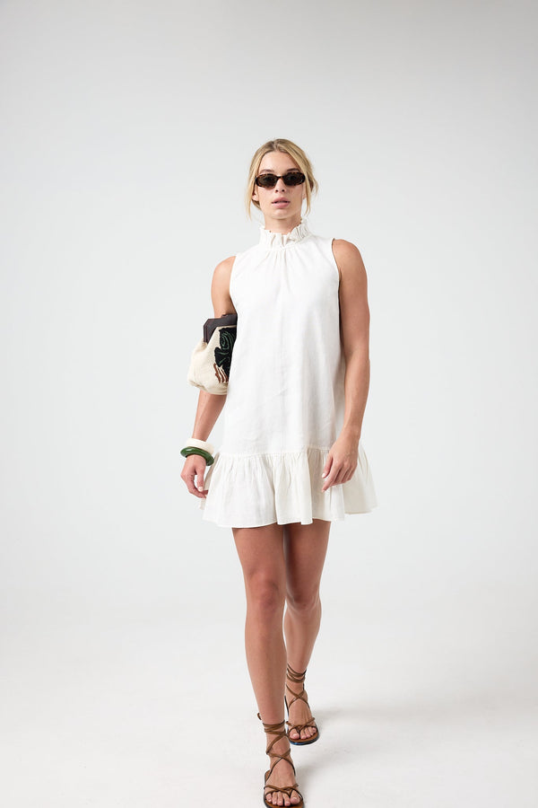 Daisy Short Linen Dress - Off White